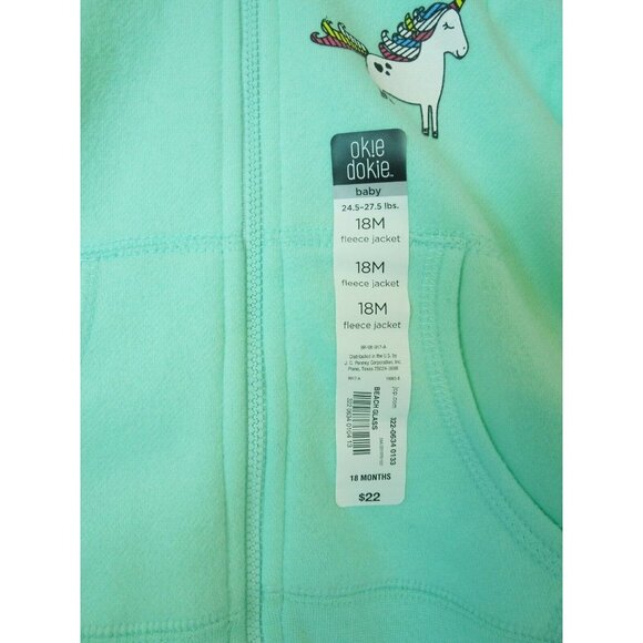 Okie Dokie Toddler Girl Pastel Green Unicorn Stay Magical Zip Up Sweater 18M - Picture 2 of 4